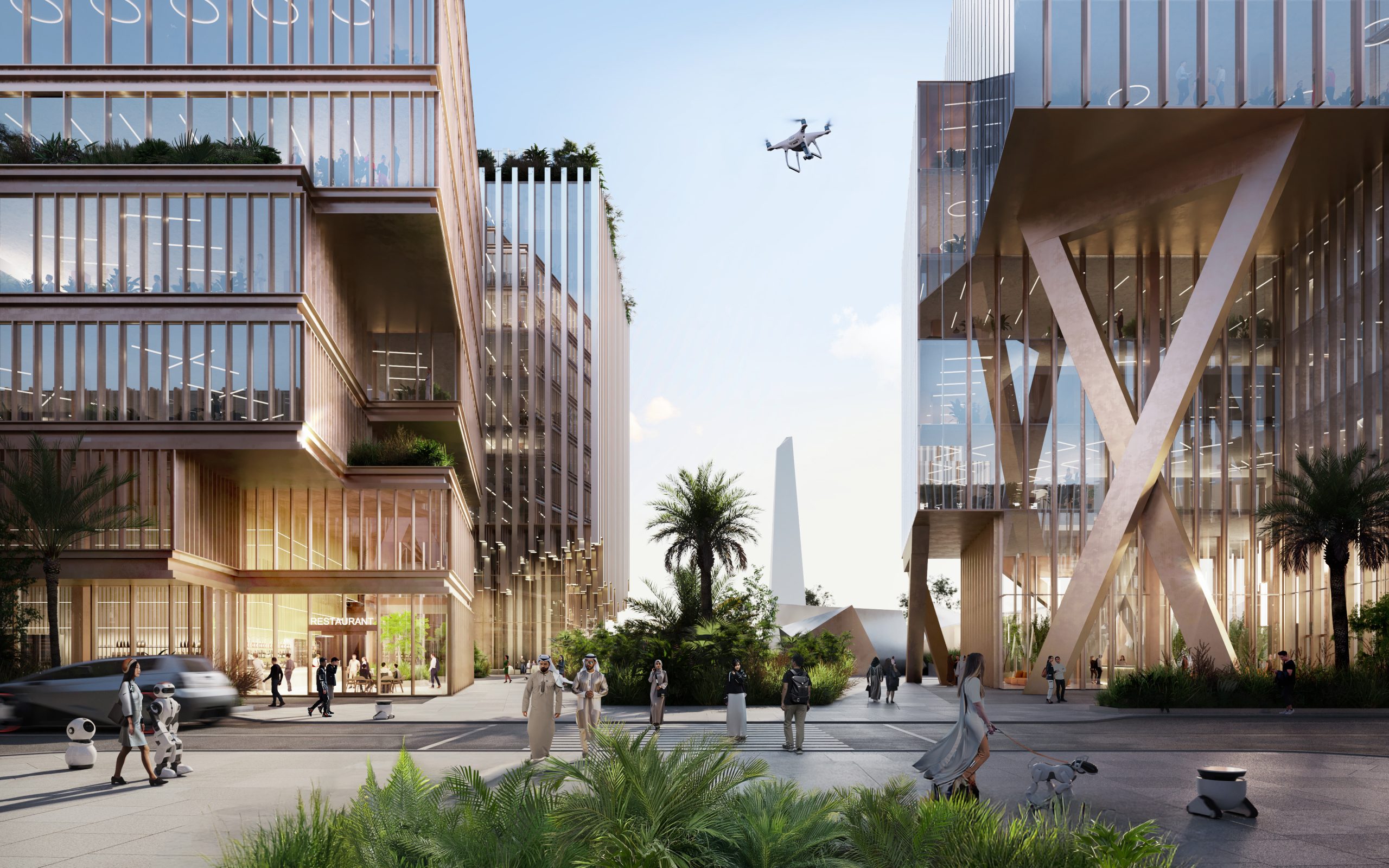 Wide exterior view of a District11 commercial building