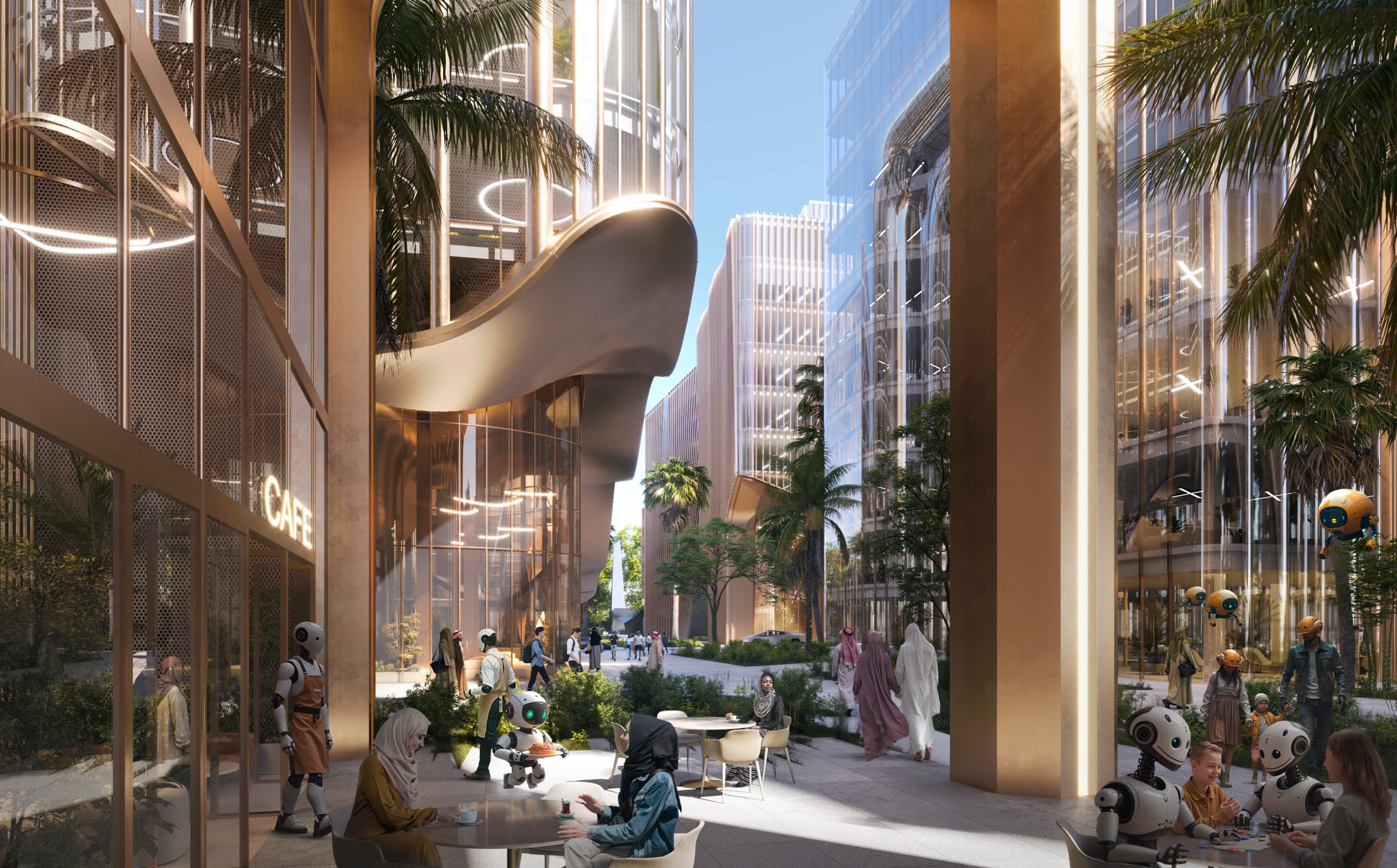 Close-up of the futuristic, sculptural podium or entrance