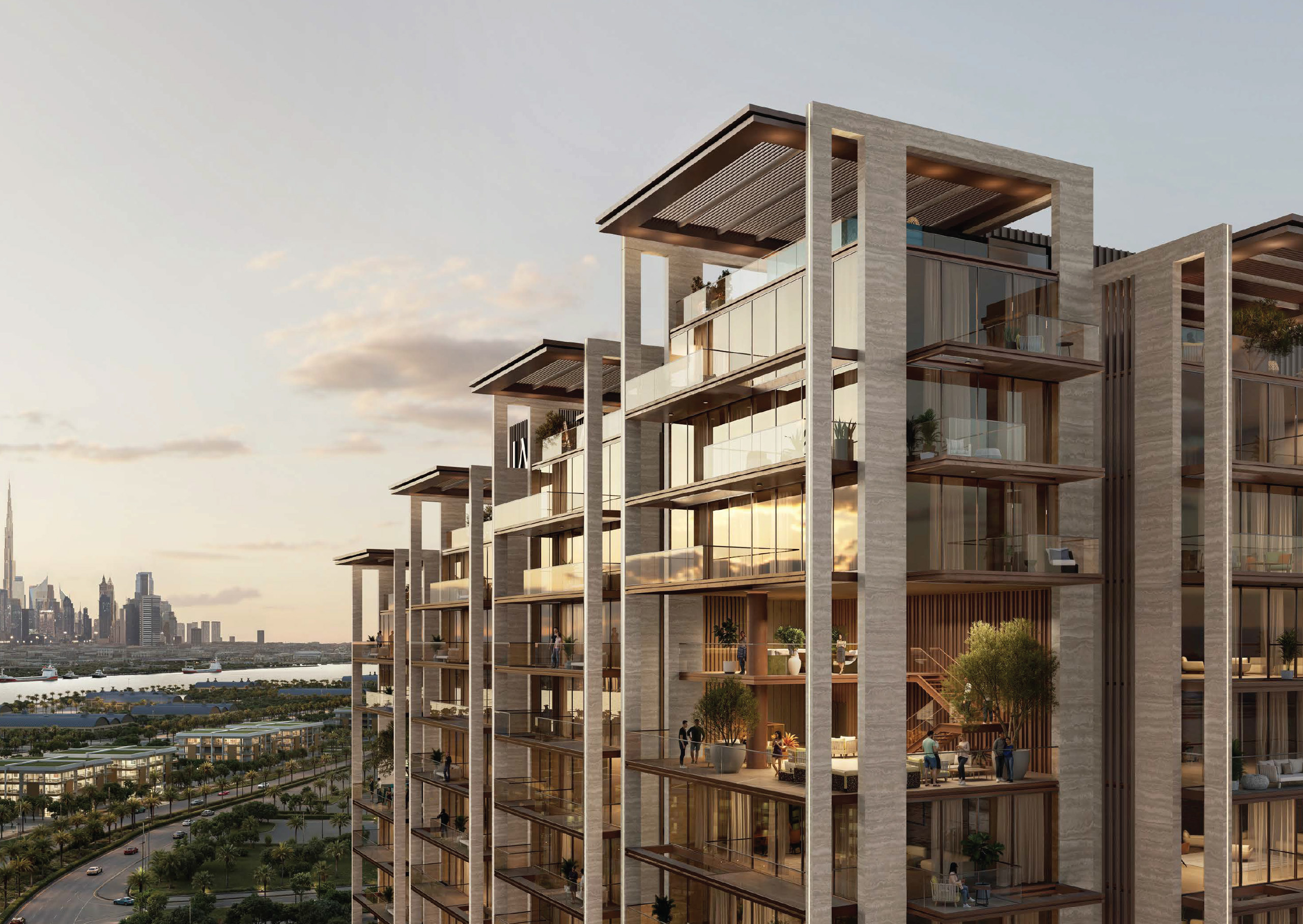 Sea cliff residences by Imtiaz contemporary residential building with large glass balconies and premium facade design in Dubai.